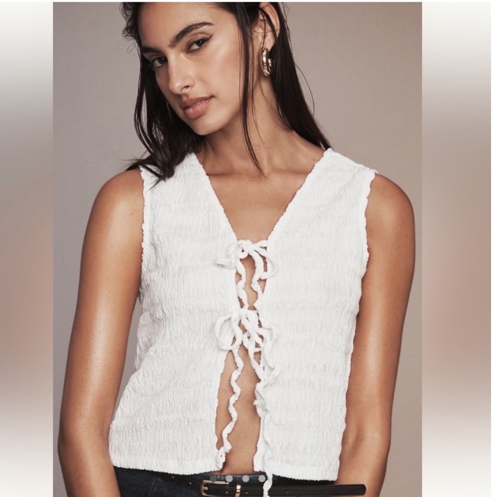 Anthropologie NEW White Tie‎ Front Tank Top Size Large